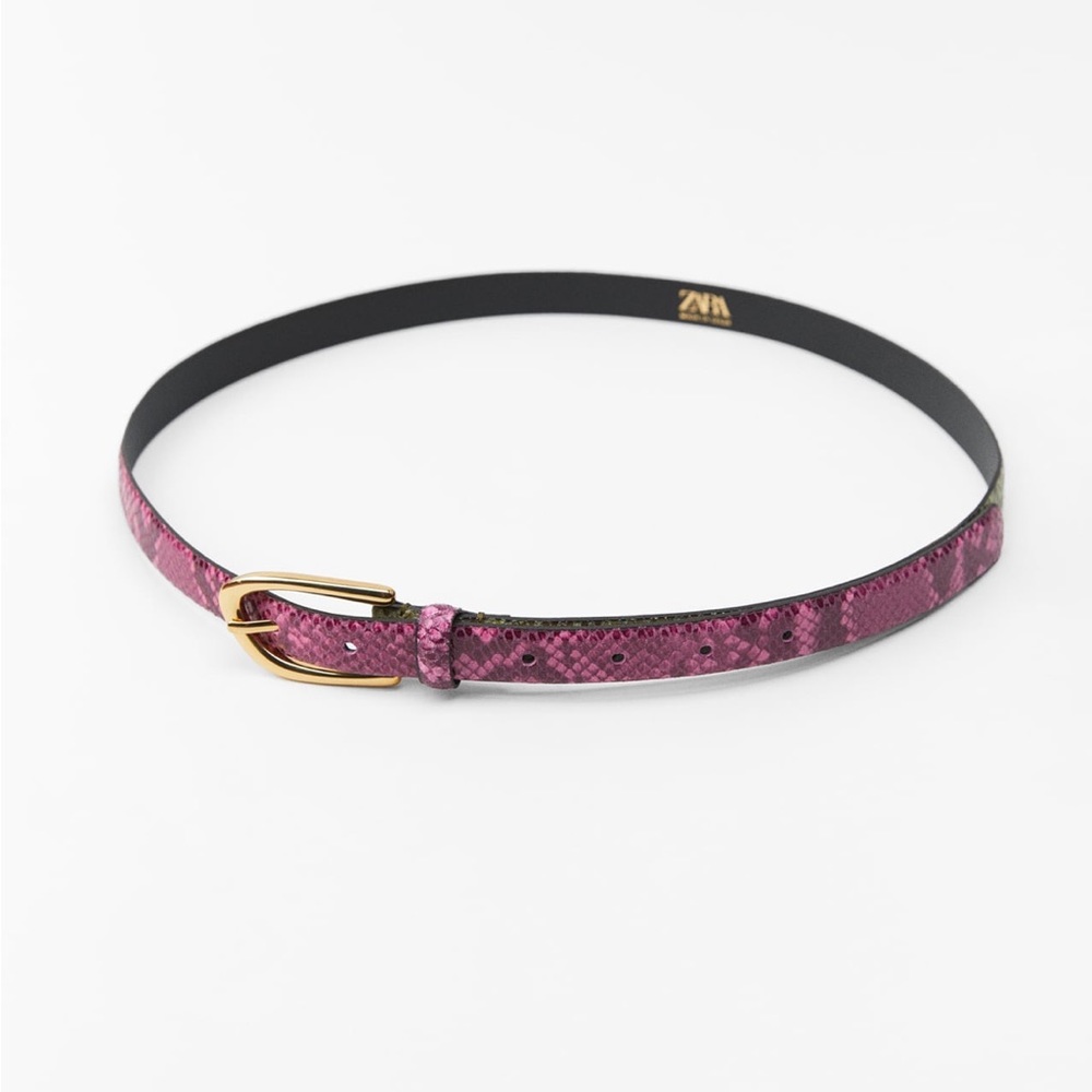 Zara Leather Two-Tone Belt with Gold Metal Buckle